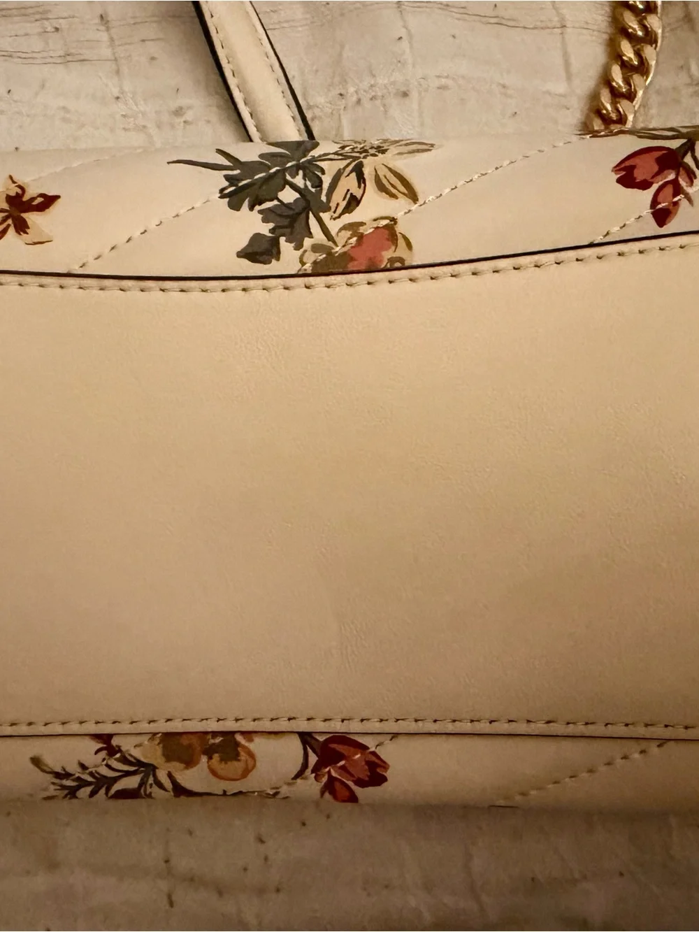 Tory Burch Cream Quilted Floral Crossbody with Gold Logo